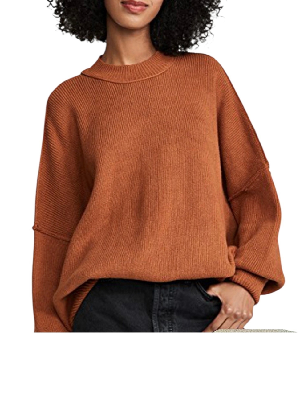 Easy Street Tunic Sweater Rust M Oversized Slouchy Ribbed Knit Cabincore Cozy